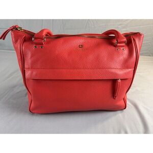 Kate Spade New York Red Pebbled Leather Satchel Tote Shoulder Bag Gold Logo